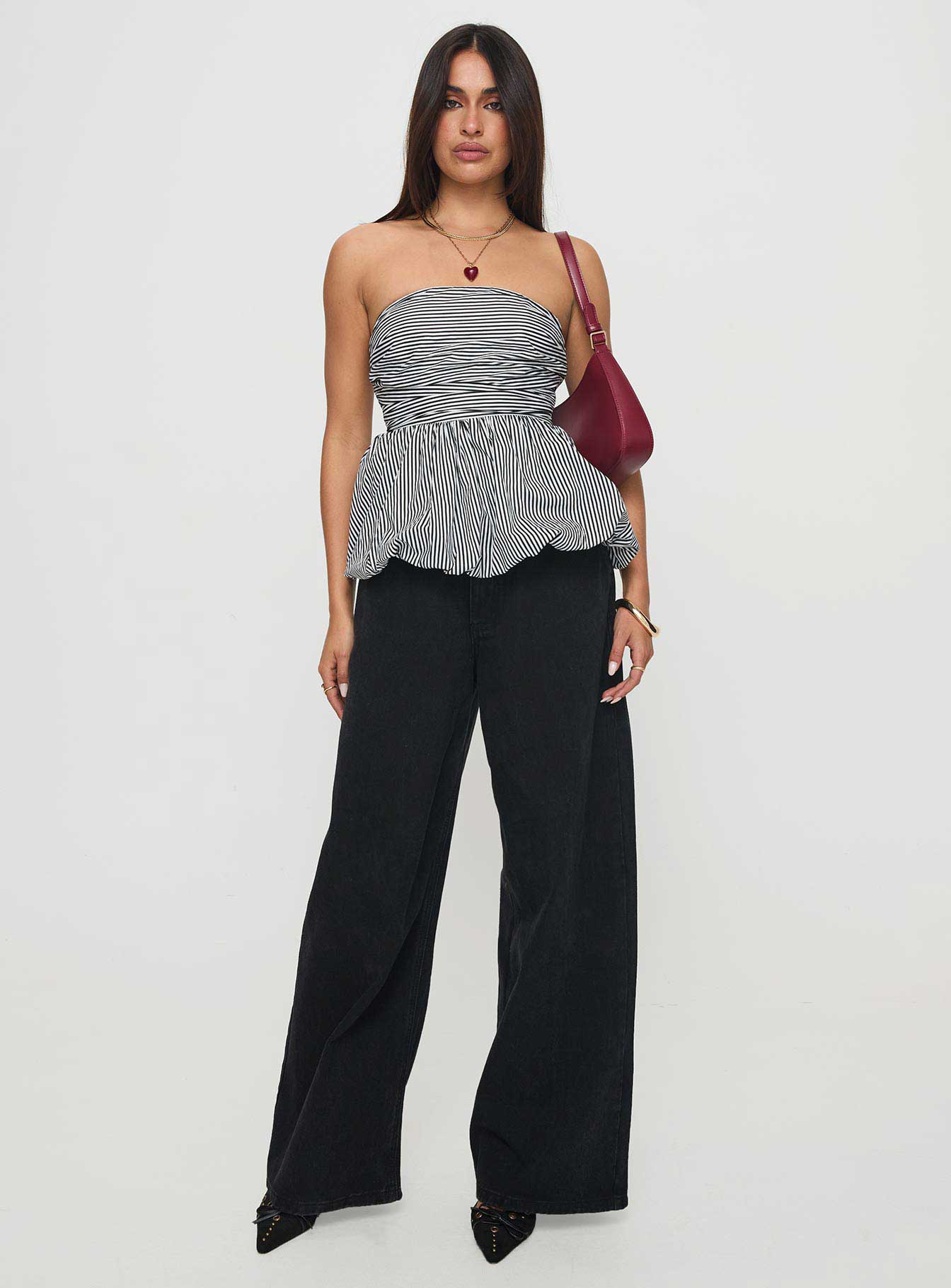 Selenea Bubble Hem Top Black White