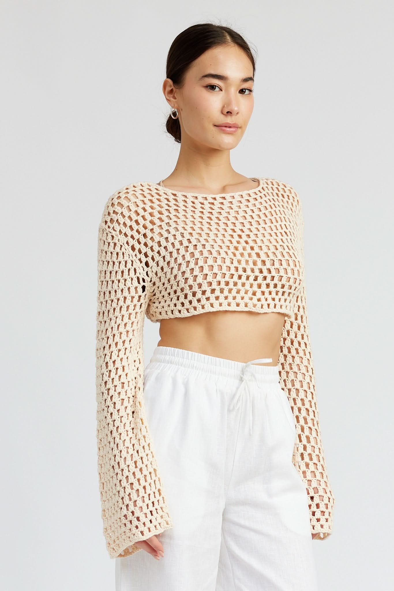 Gracie Ivory Crochet Cropped Sweater