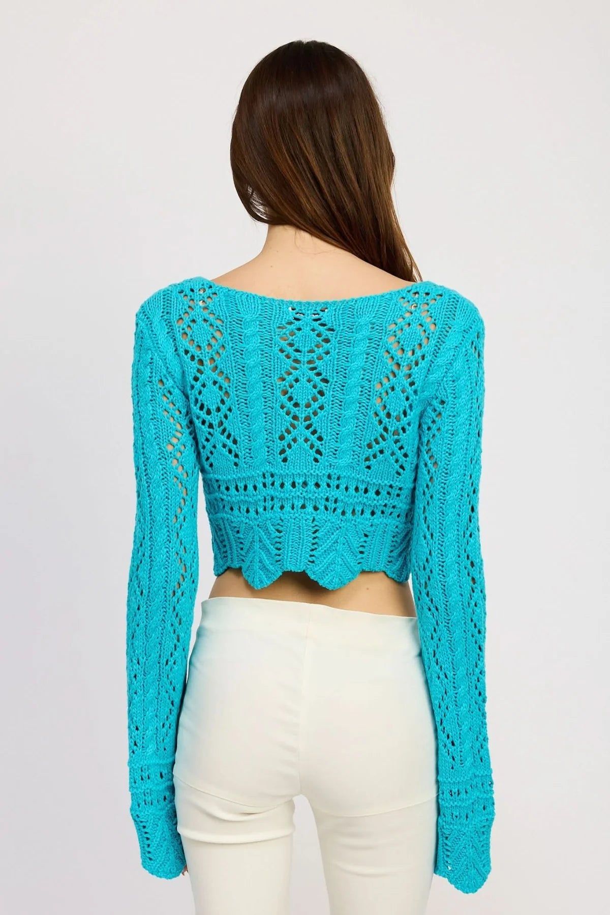 Lana Turquoise Crochet Front Tie Crop Top