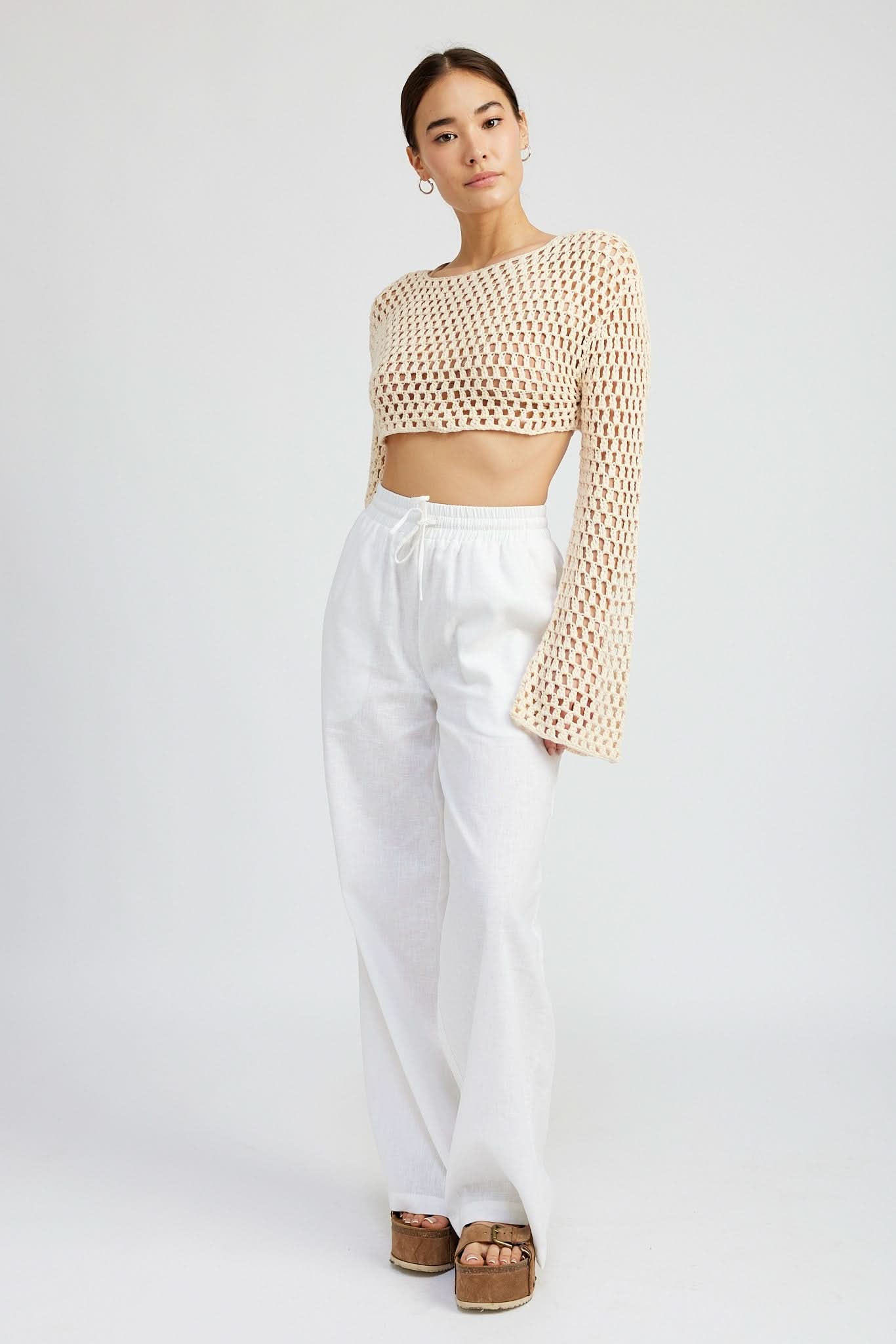 Gracie Ivory Crochet Cropped Sweater