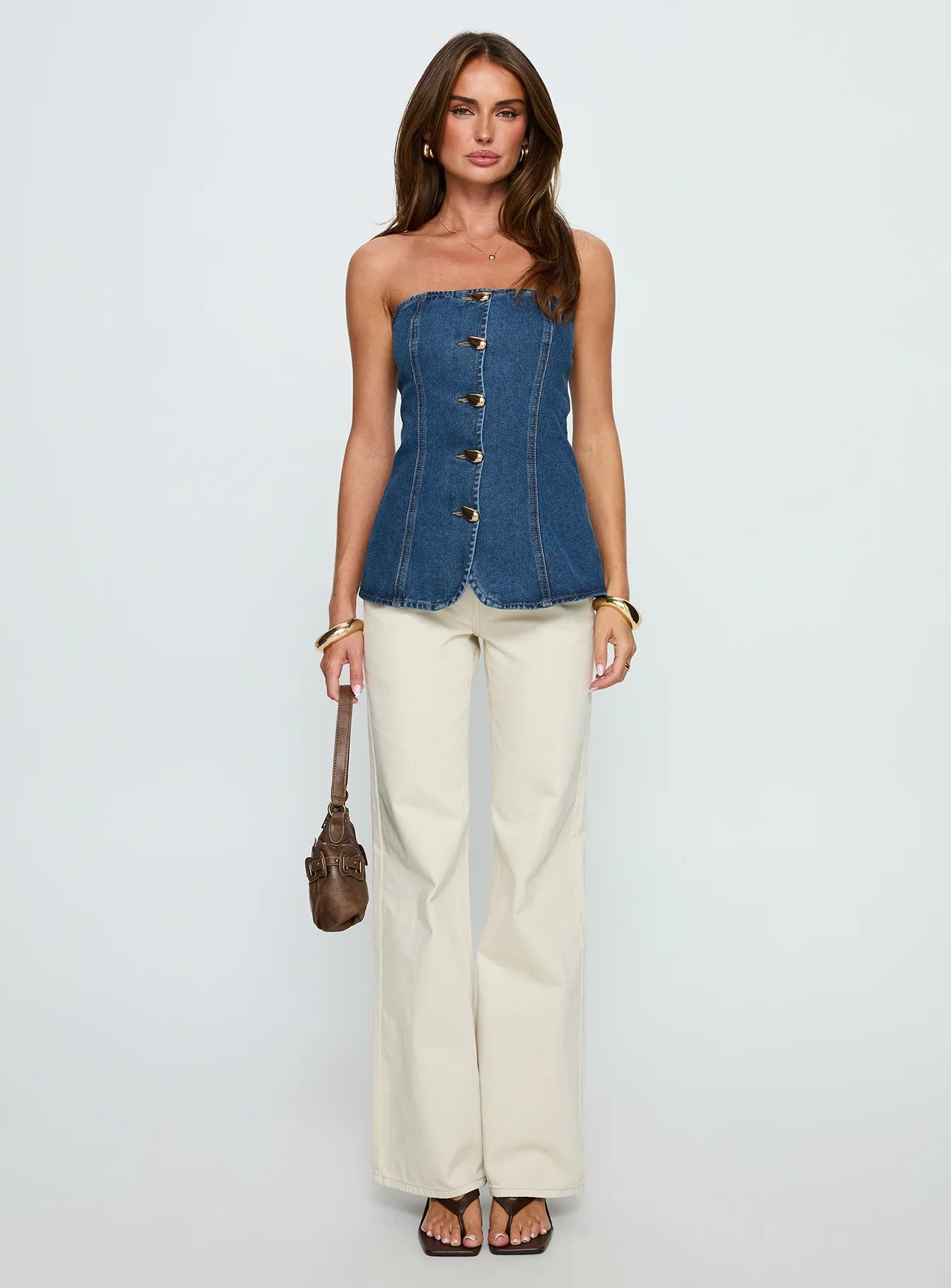 Deann Denim Strapless Top Mid Blue Wash