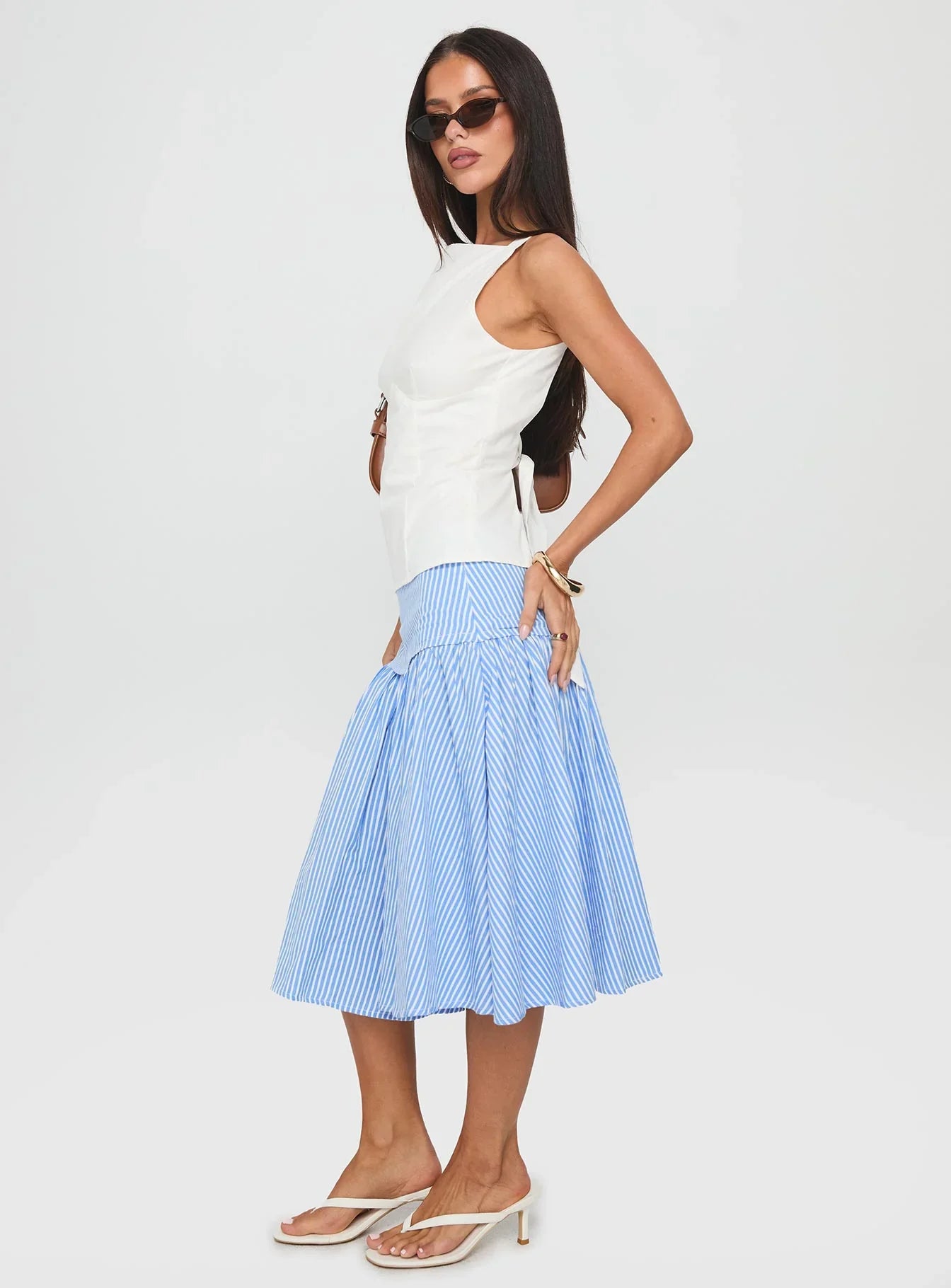 Raelan Tiered Midi Skirt Blue Stripe