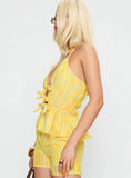 Delicacy Tie Detail Top Yellow Stripe