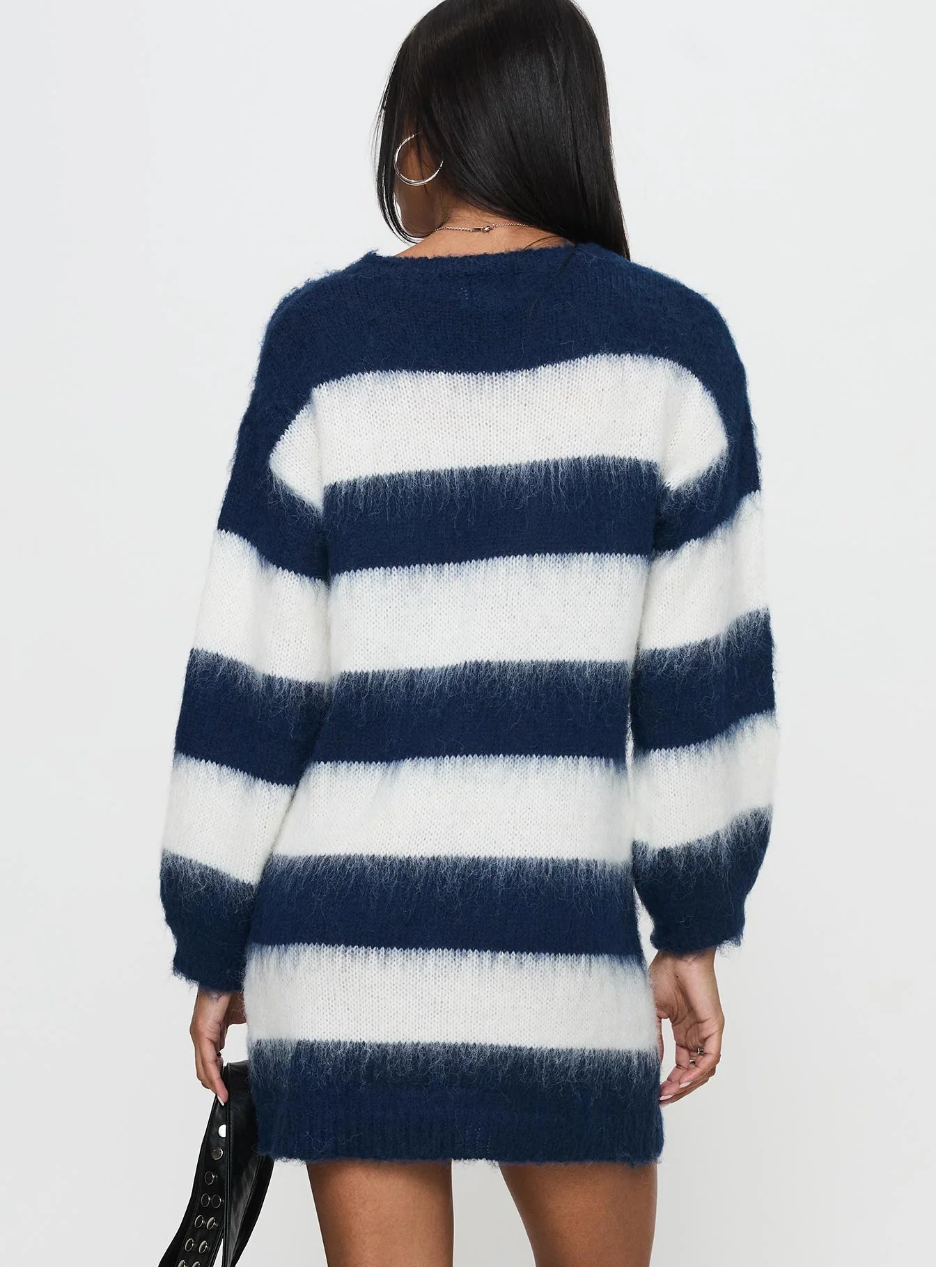 Iryna Long Sleeve Knit Mini Dress Navy White Stripe