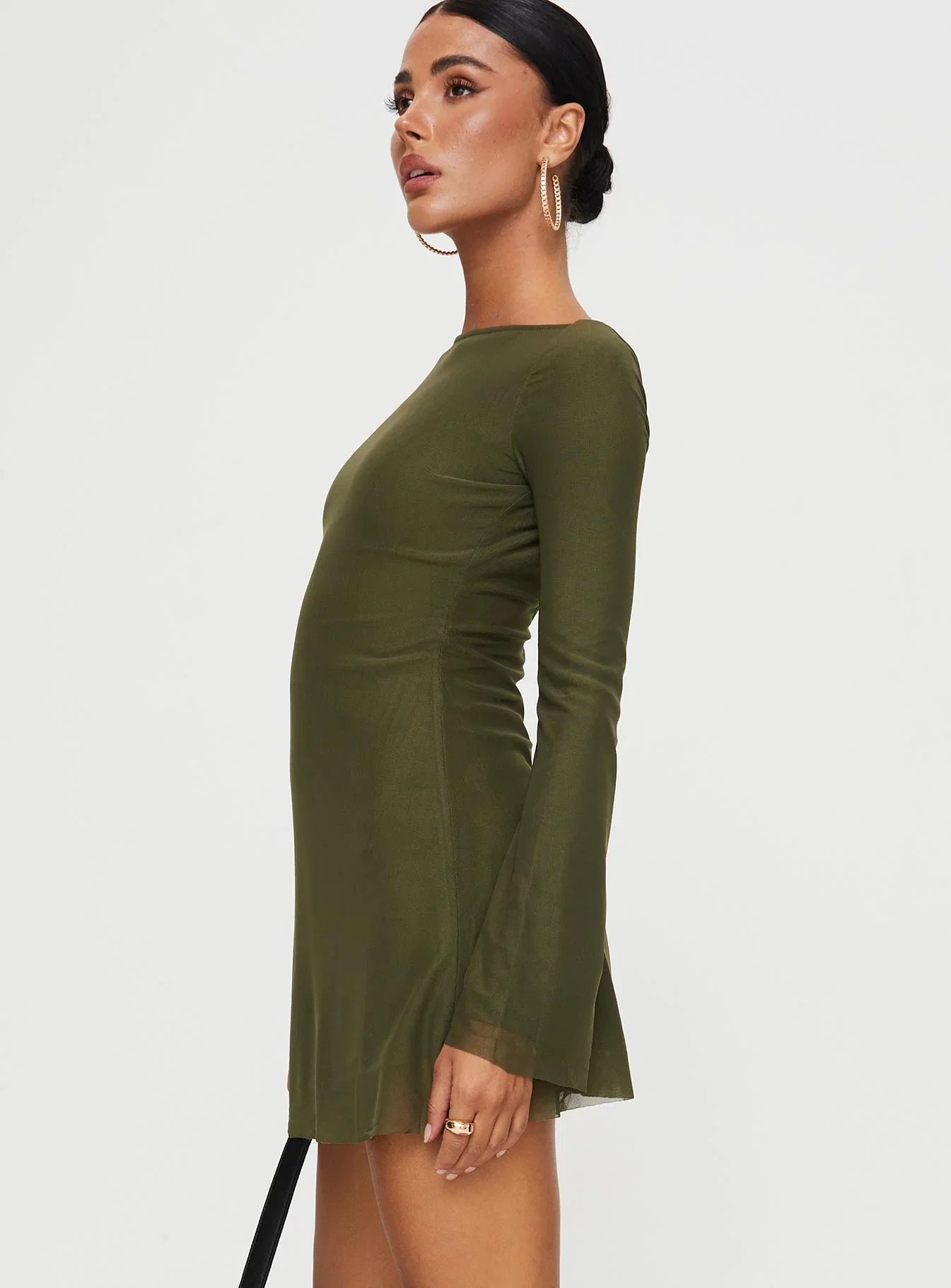 Lukea Long Sleeve Mesh Mini Dress Olive