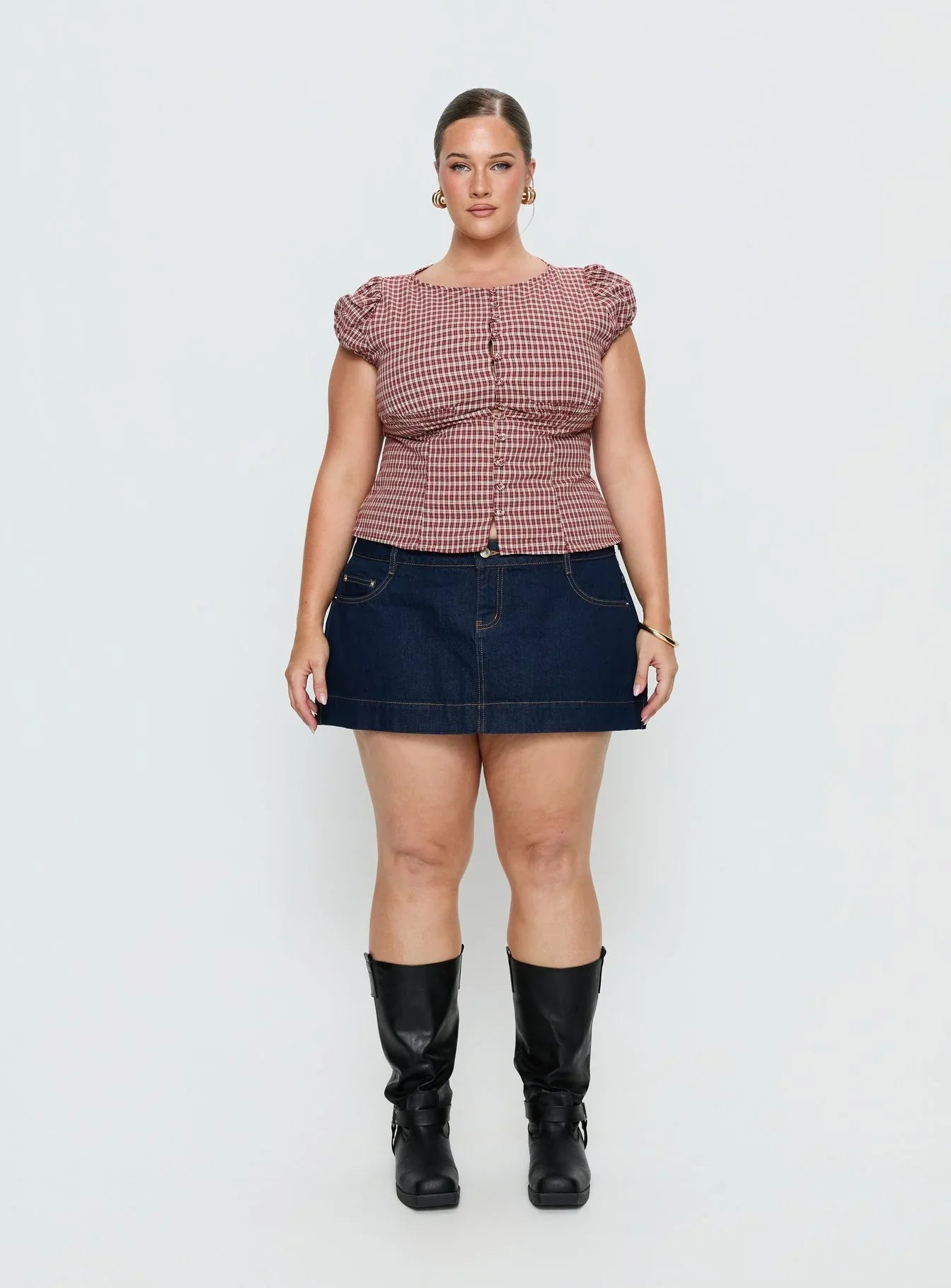 Warna Low Rise Denim Mini Skirt Dark Wash Curve