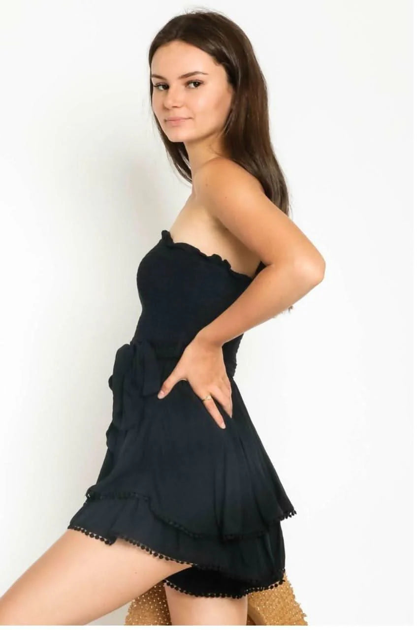 Bocca Black Smocked Strapless Romper