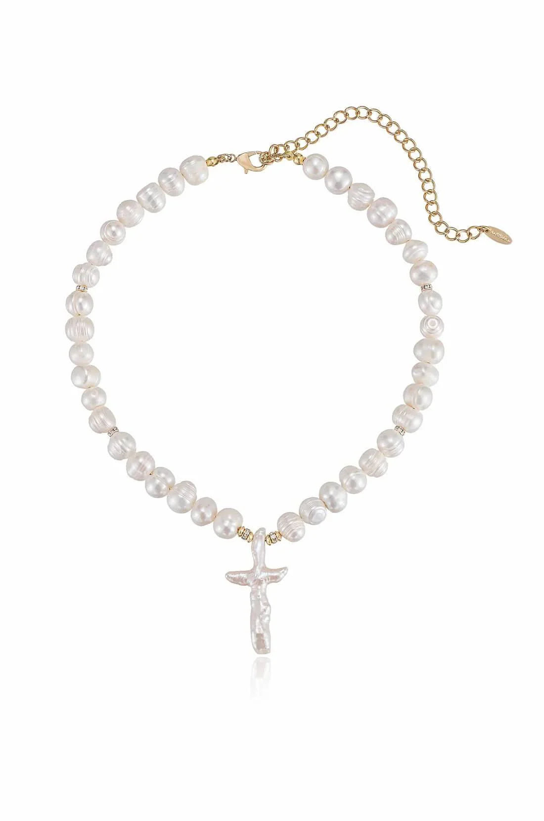 Ettika Organic Pearl Cross Necklace