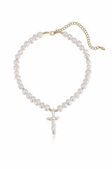 Ettika Organic Pearl Cross Necklace