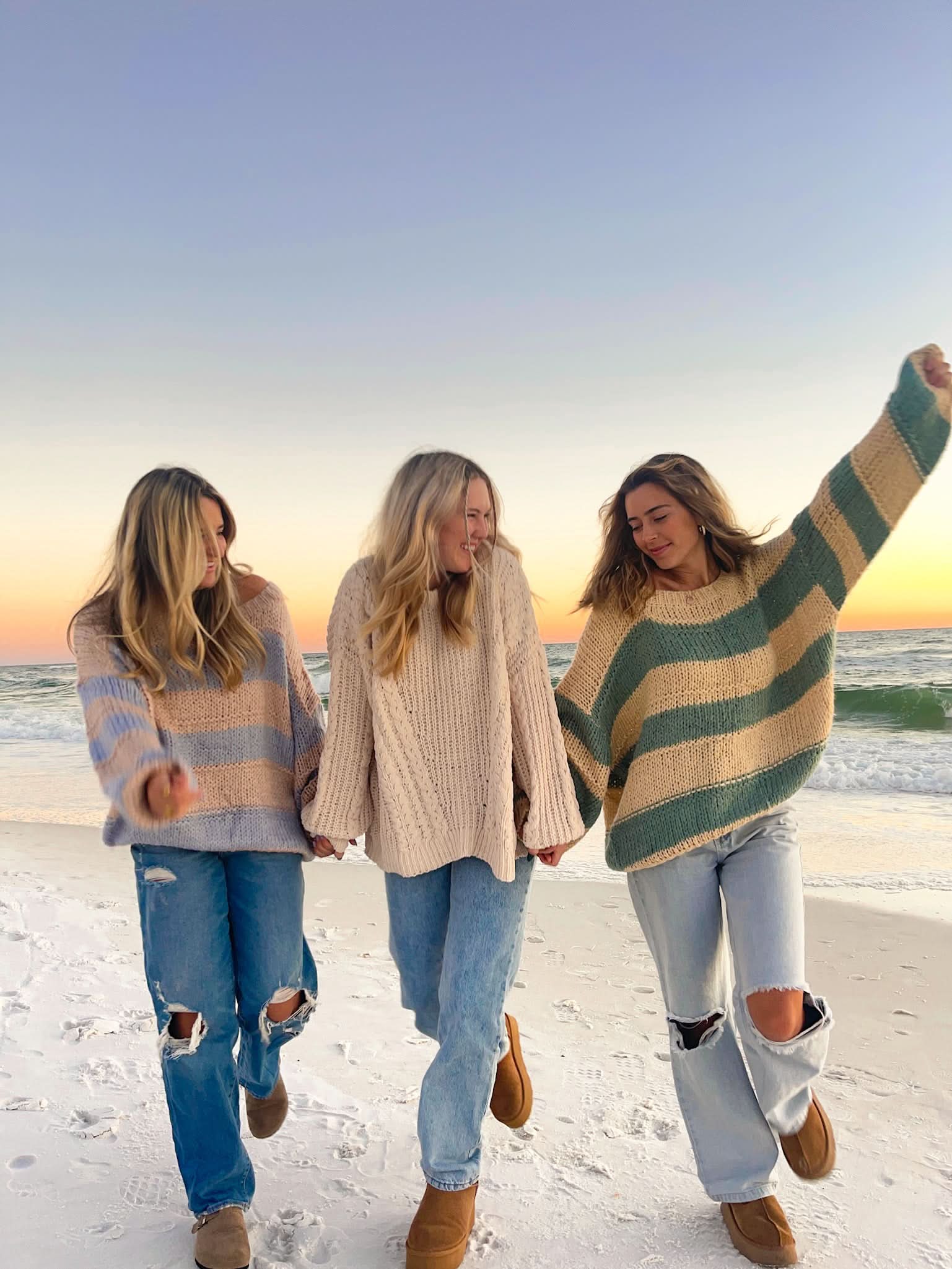 Poppy Beige and Sage Striped Oversized Sweater