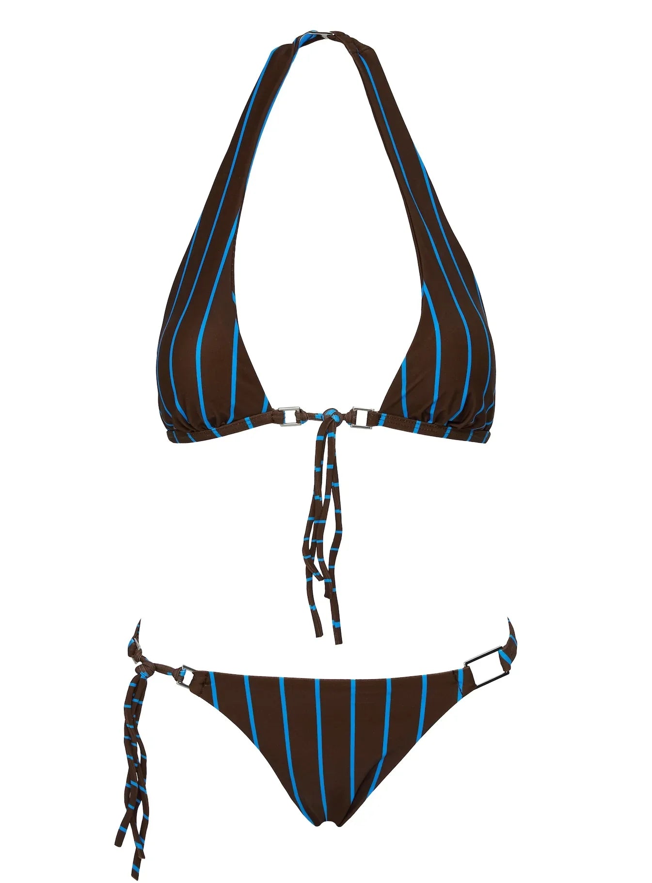 Janessa Hardware Tie Side Bikini Bottoms Brown Blue Stripe