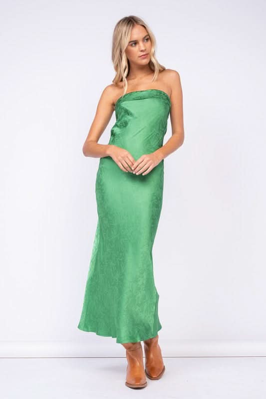 Marla Green Floral Satin Strapless Maxi Dress