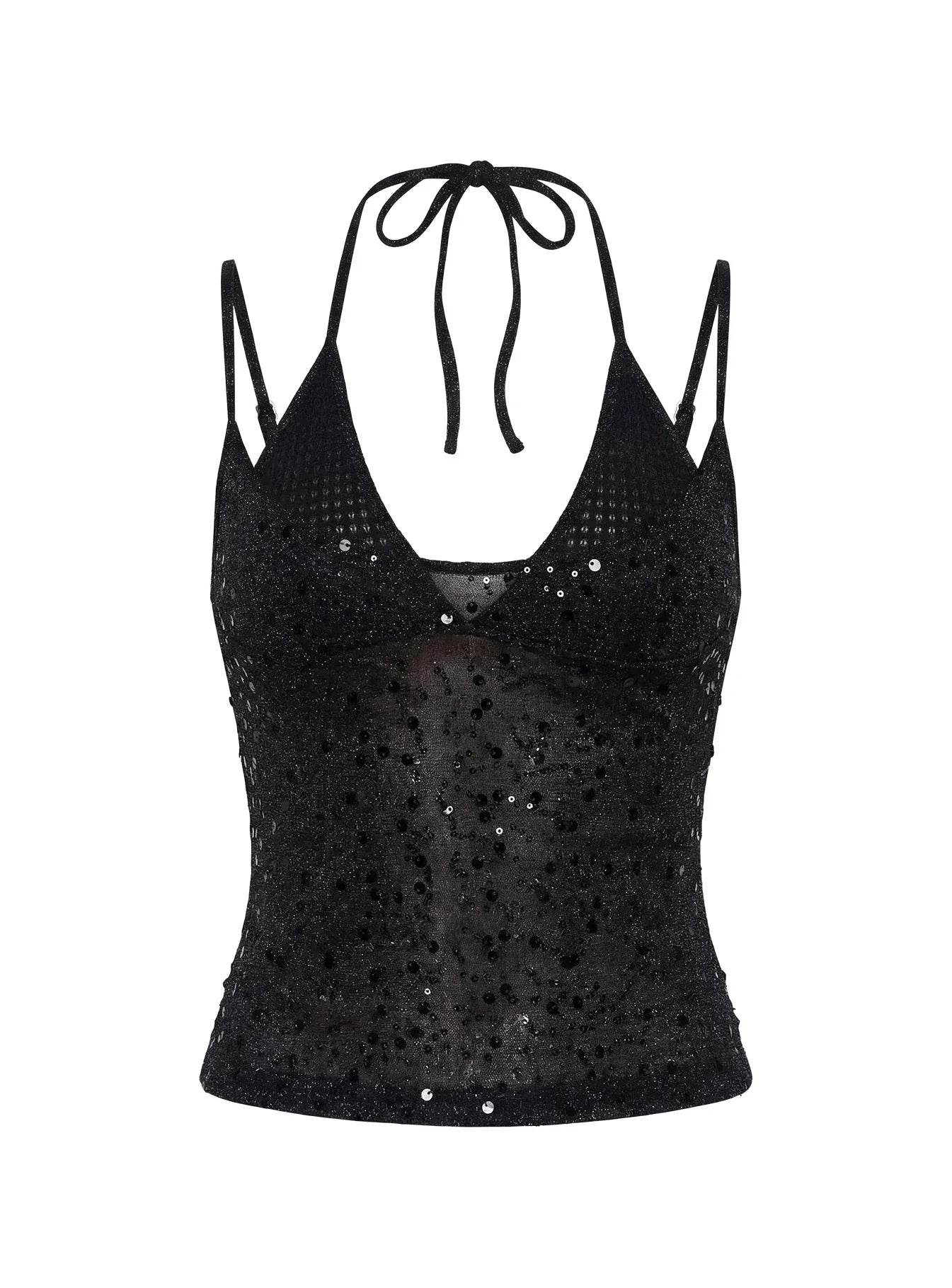 Odena Layered Sequin Cami Top Black