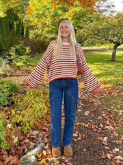 Angie Brick Multi Striped Crochet Sweater