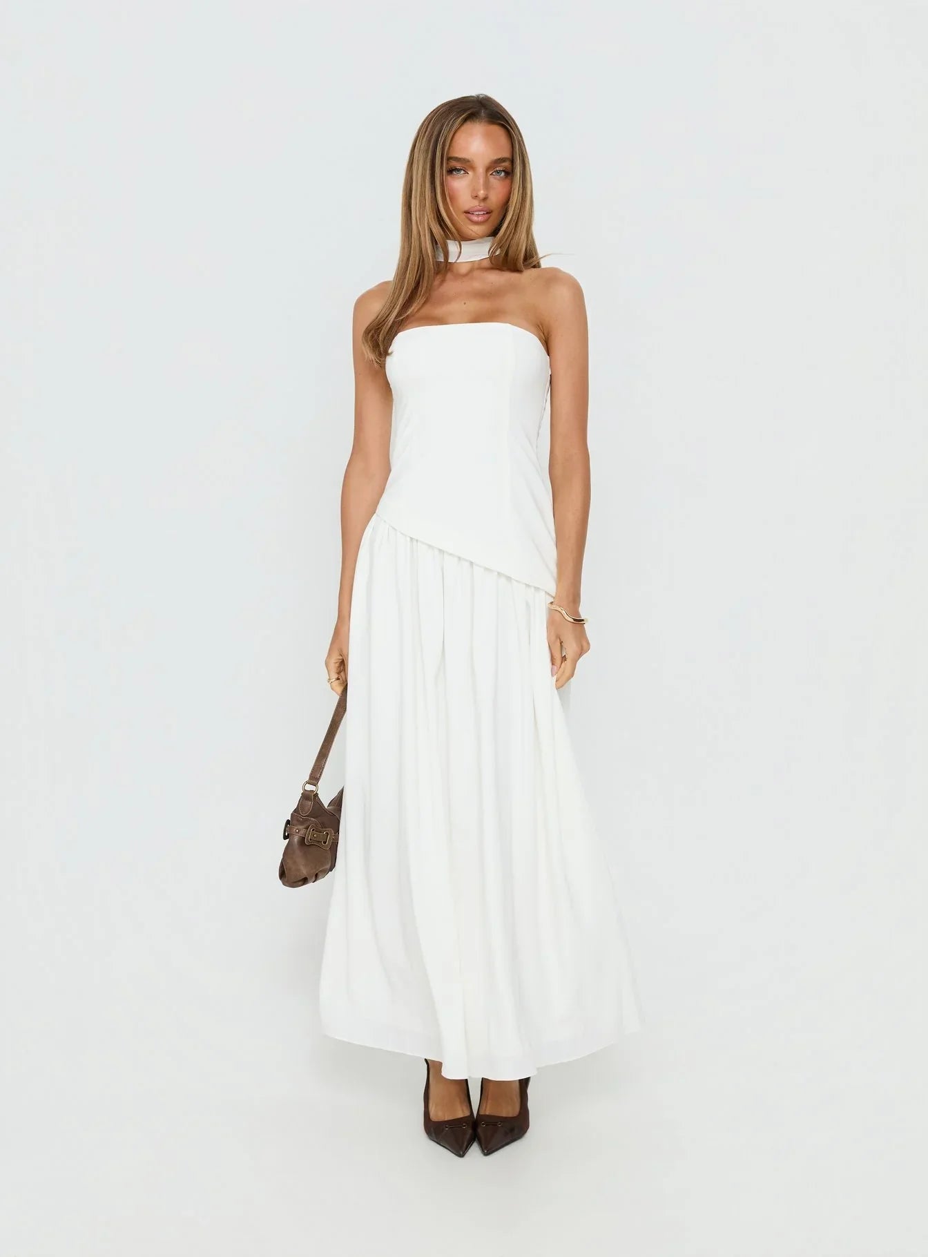 Odela Strapless Drop Waist Maxi Dress White
