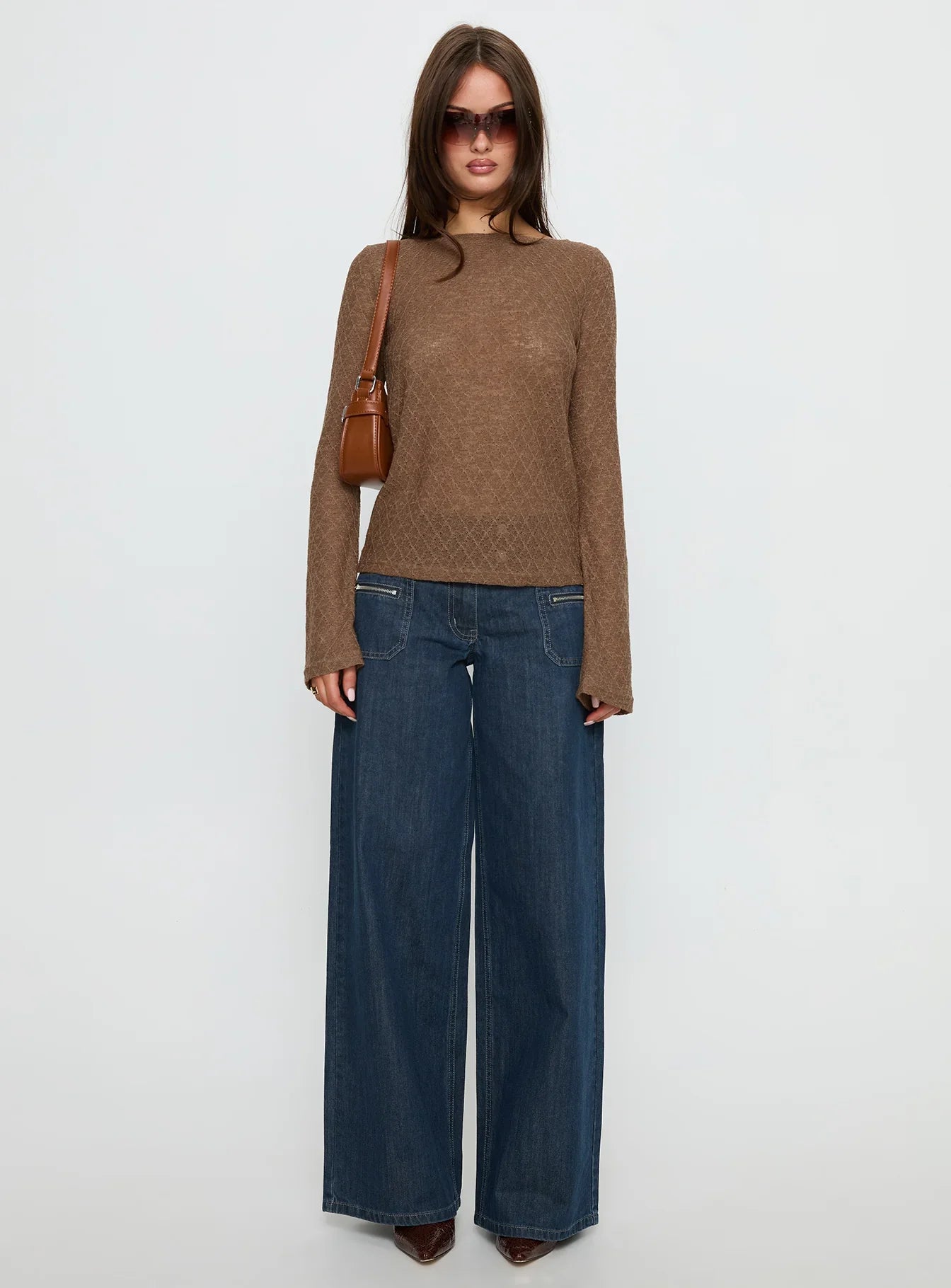 Unwritten Mid Rise Wide Leg Jeans Dark Blue Wash