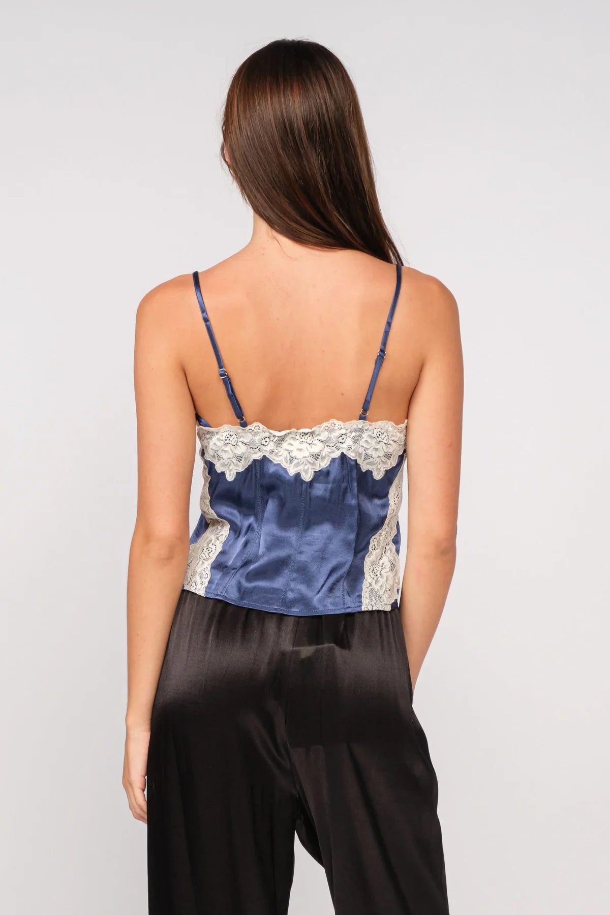 Lucy Navy and White Lace Satin Cami Top