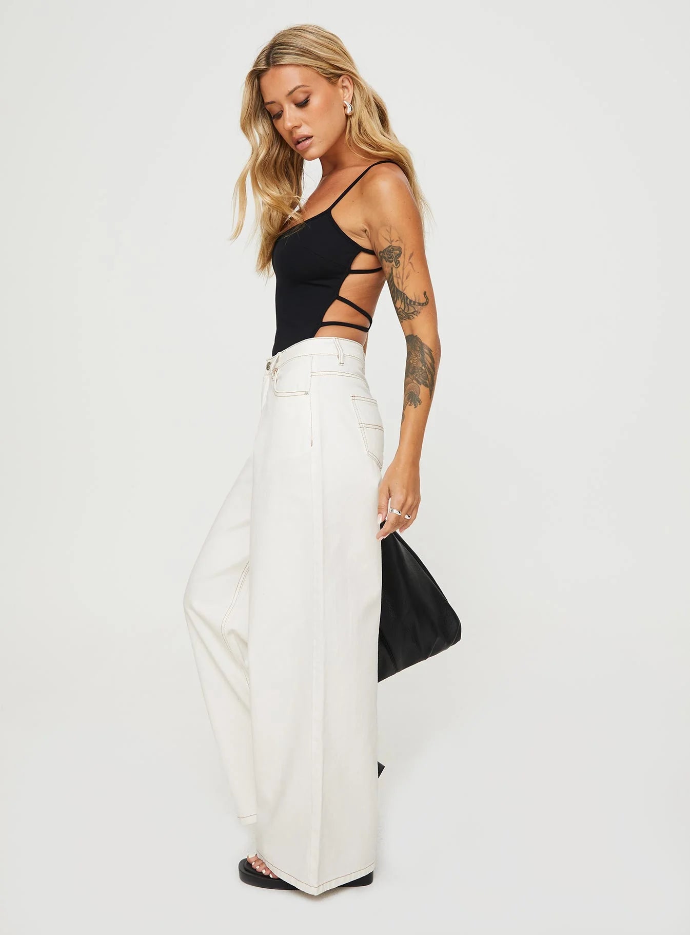 Naylor Mid Rise Wide Leg Jeans Cream Tall