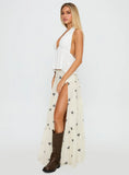 Cinnamon Embroidered Maxi Skirt Cream Navy