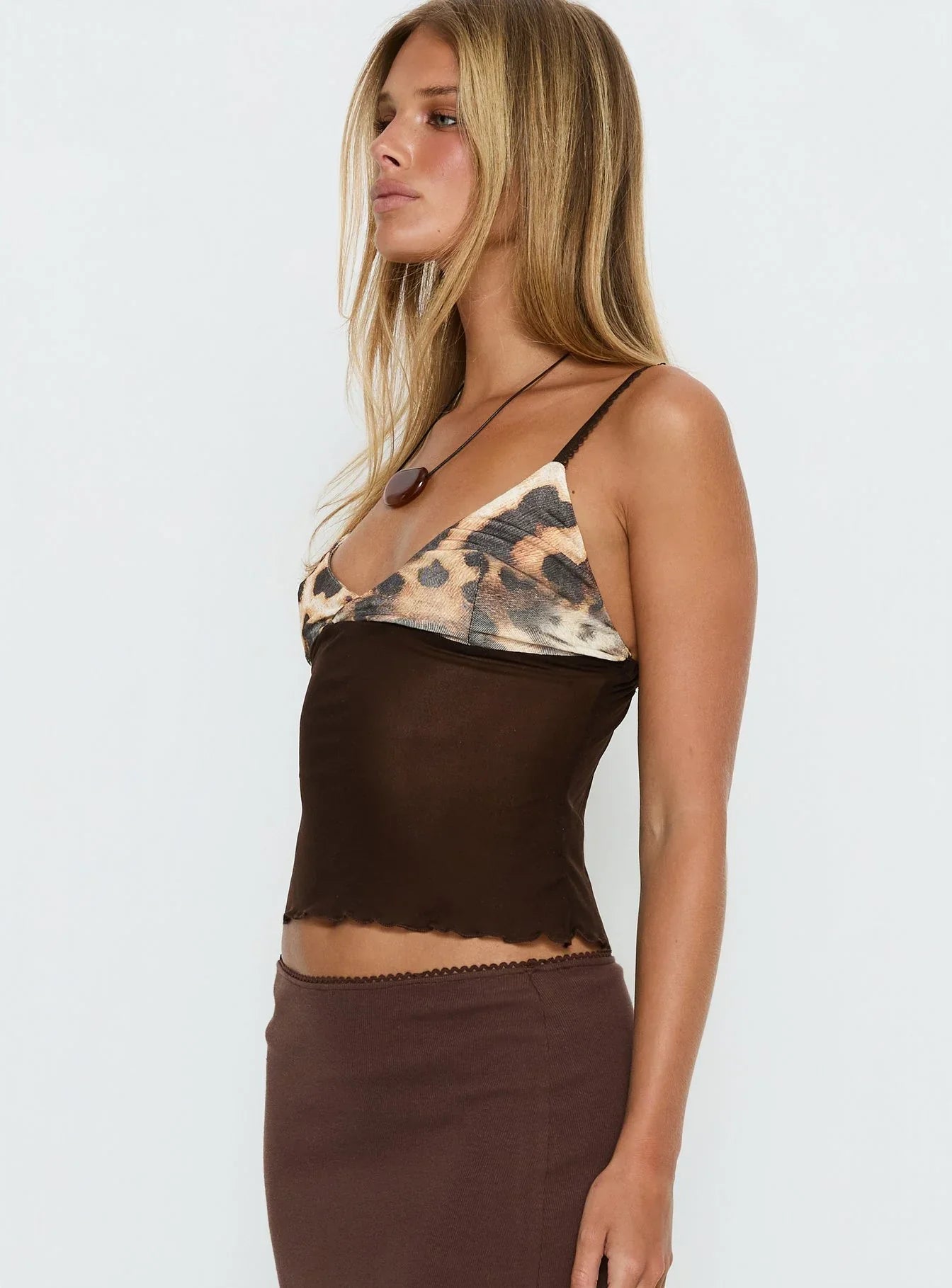 Willet Contrast Bust Cami Top Chocolate / Leopard