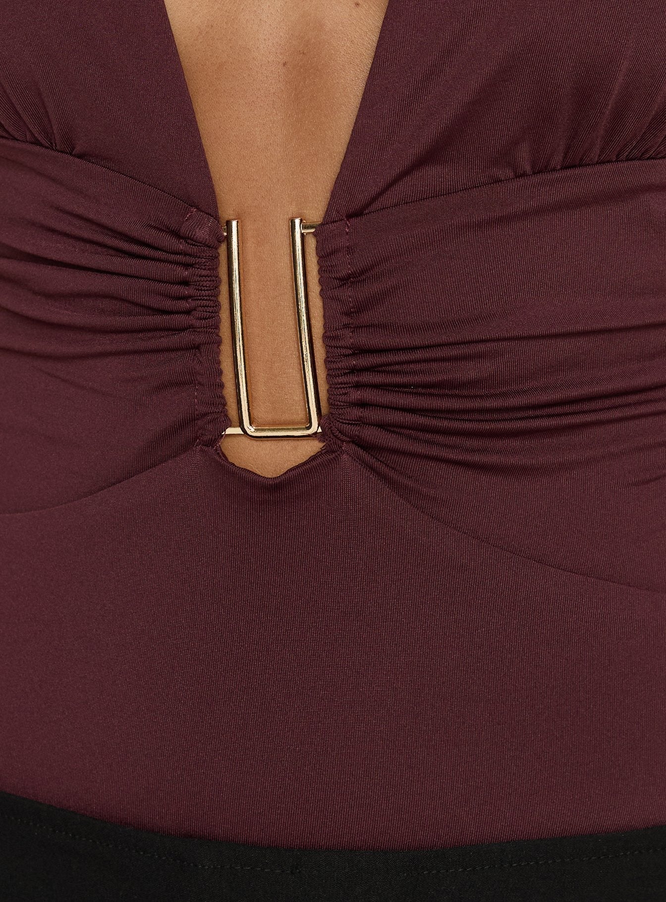 Leave Me Alone Plunge Halter Bodysuit Burgundy