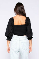 Mikayla Black Ruched Crop Top