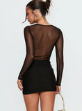 Knowett Long Sleeve Sheer Mini Dress Black