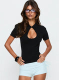 Happened One Night Keyhole Blouse Top Black