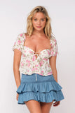 Heidi Pink Rose Puff Sleeve Top
