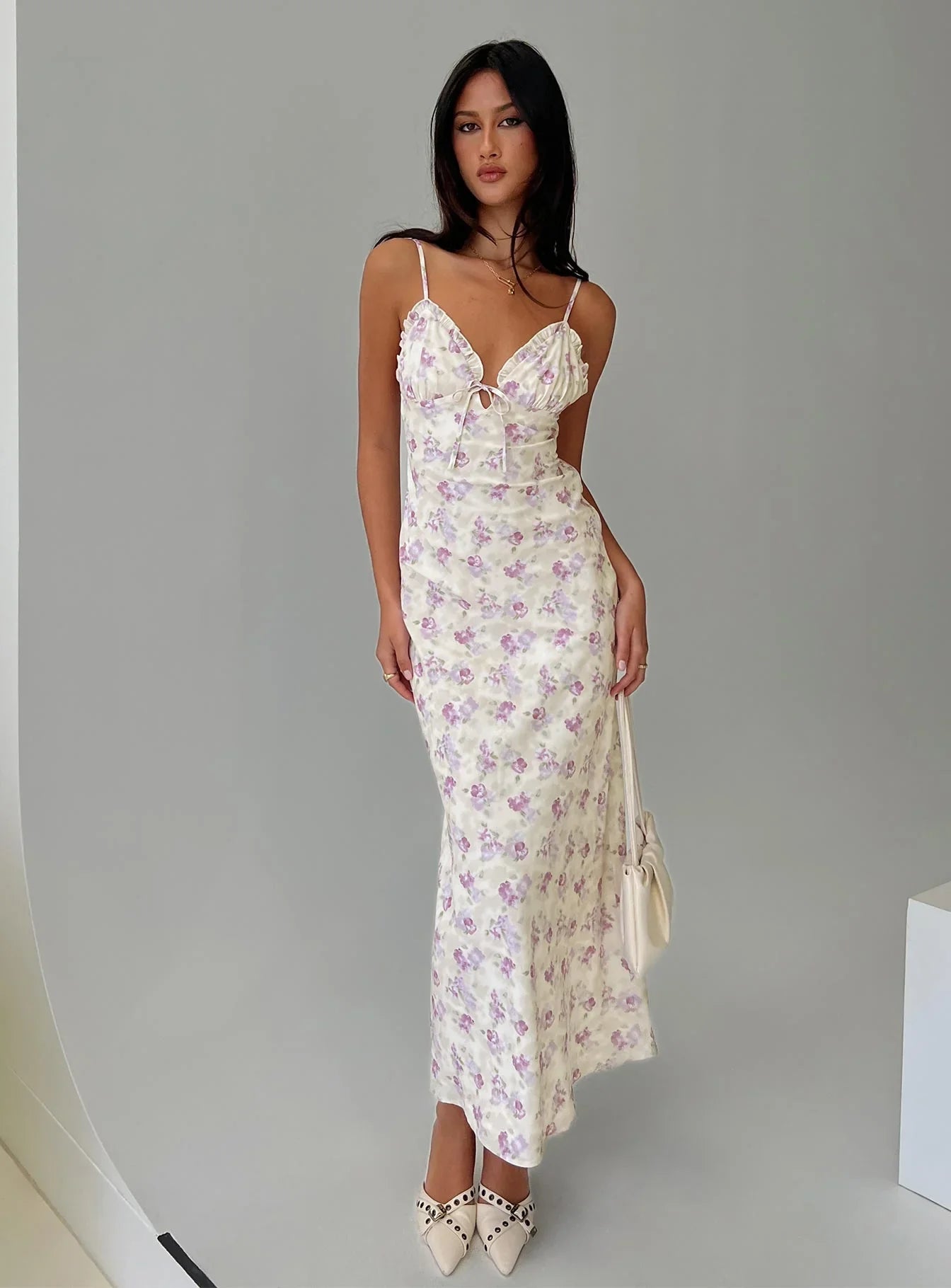 Jessamine Frill Maxi Dress White Lilac