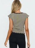 Meltwater Lace Trim Wrap Detail Top Black Check