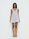 Eberta Ruched Baby Doll Mini Dress Blue Stripe