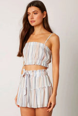 Lia Blue Striped Cropped Two Piece Skort Set