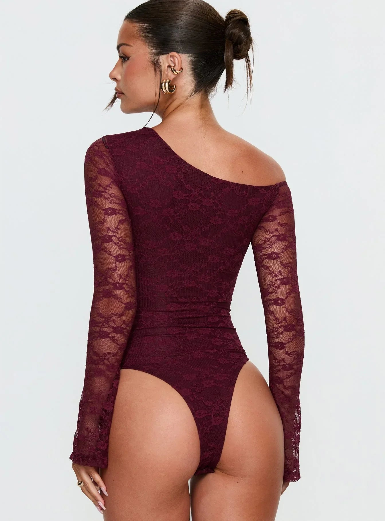 Macaria Long Sleeve Lace Bodysuit Red