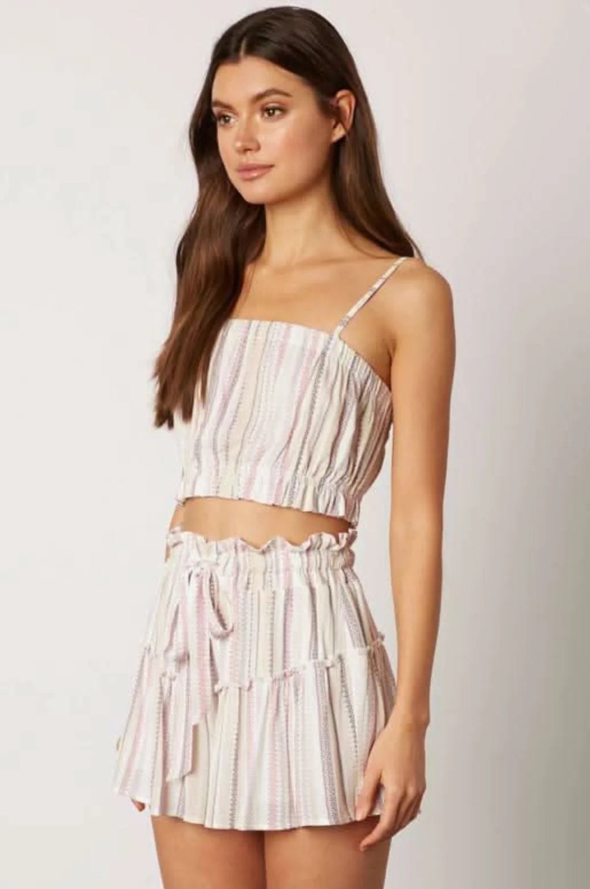Lia Pink Striped Cropped Two Piece Skort Set