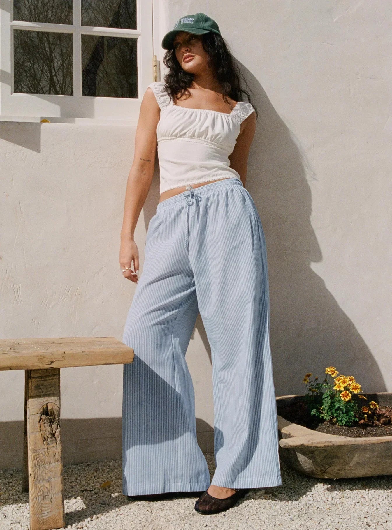 Holiday Tie Front Pant Blue White Stripe