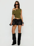 Noteworthy Eyelet Detail Off Shoulder Top Olive