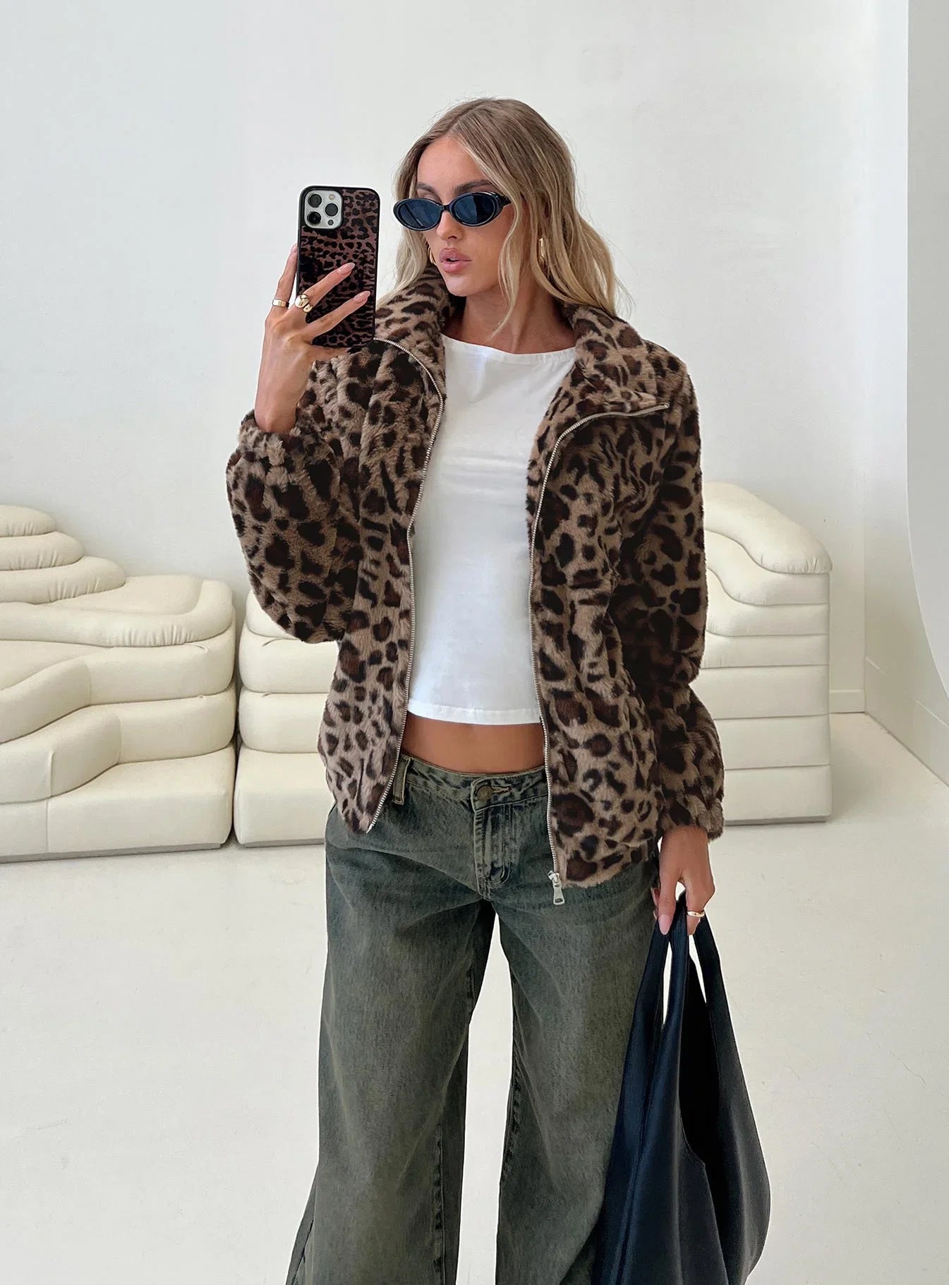 Caine Faux Fur Jacket Leopard