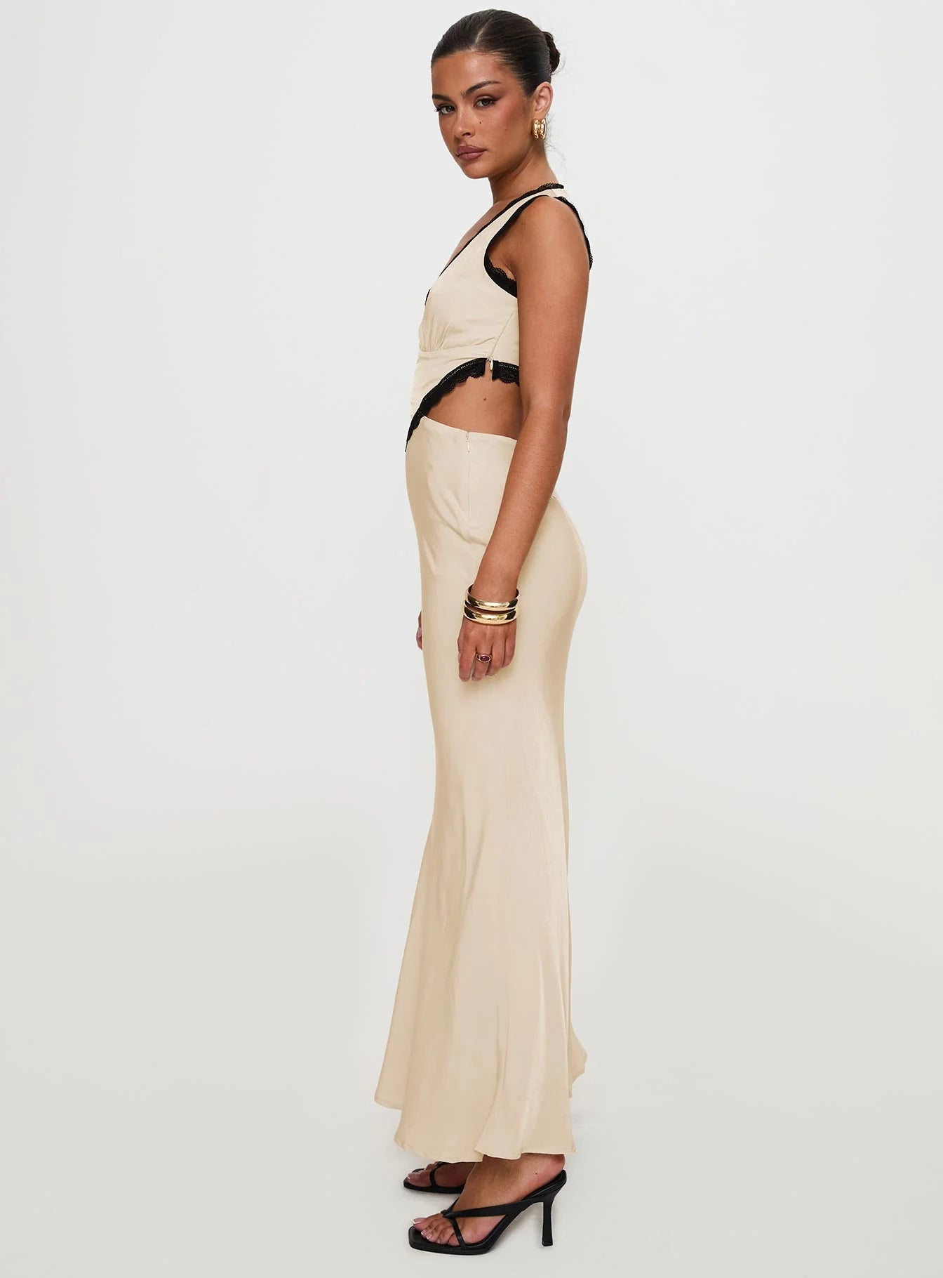 Keila Lace Trim Maxi Dress Cream Black