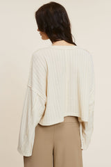 All The Way Beige Long Sleeve Crop Top