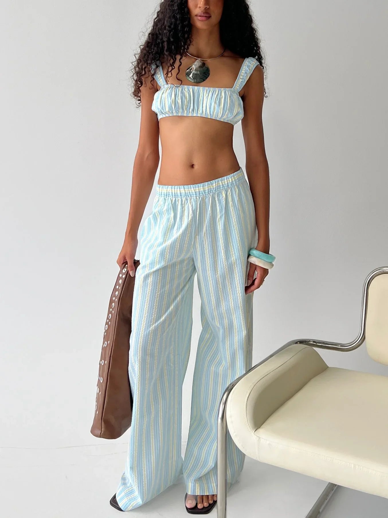 Talyssa Micro Crop Top Blue Stripe