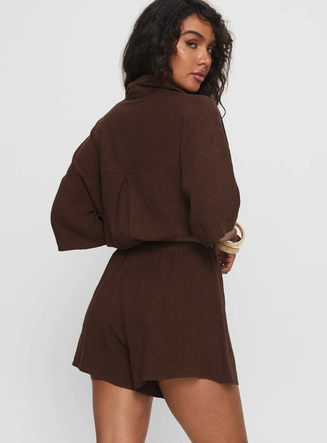 Peni Drawstring Linen Shorts Chocolate