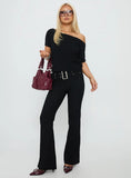 Kortnee Eyelet Detail Flare Leg Pants Black