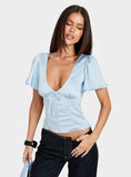 Sun Will Rise Tie Detail Top Blue