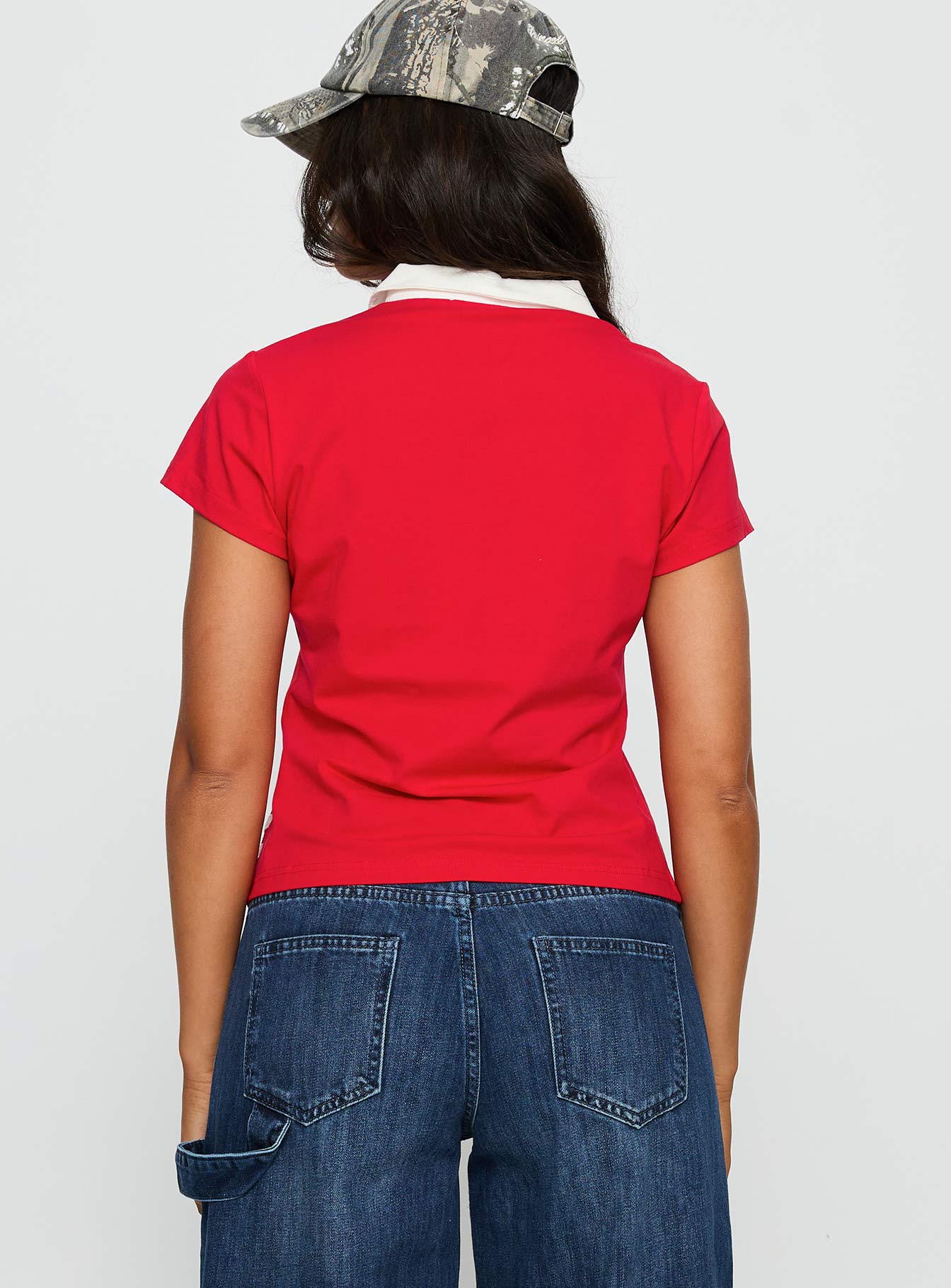 Learn Your Lesson Contrast Collared Top Red White