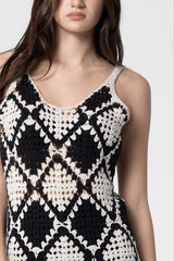 Capri Black and Taupe Crochet Midi Dress
