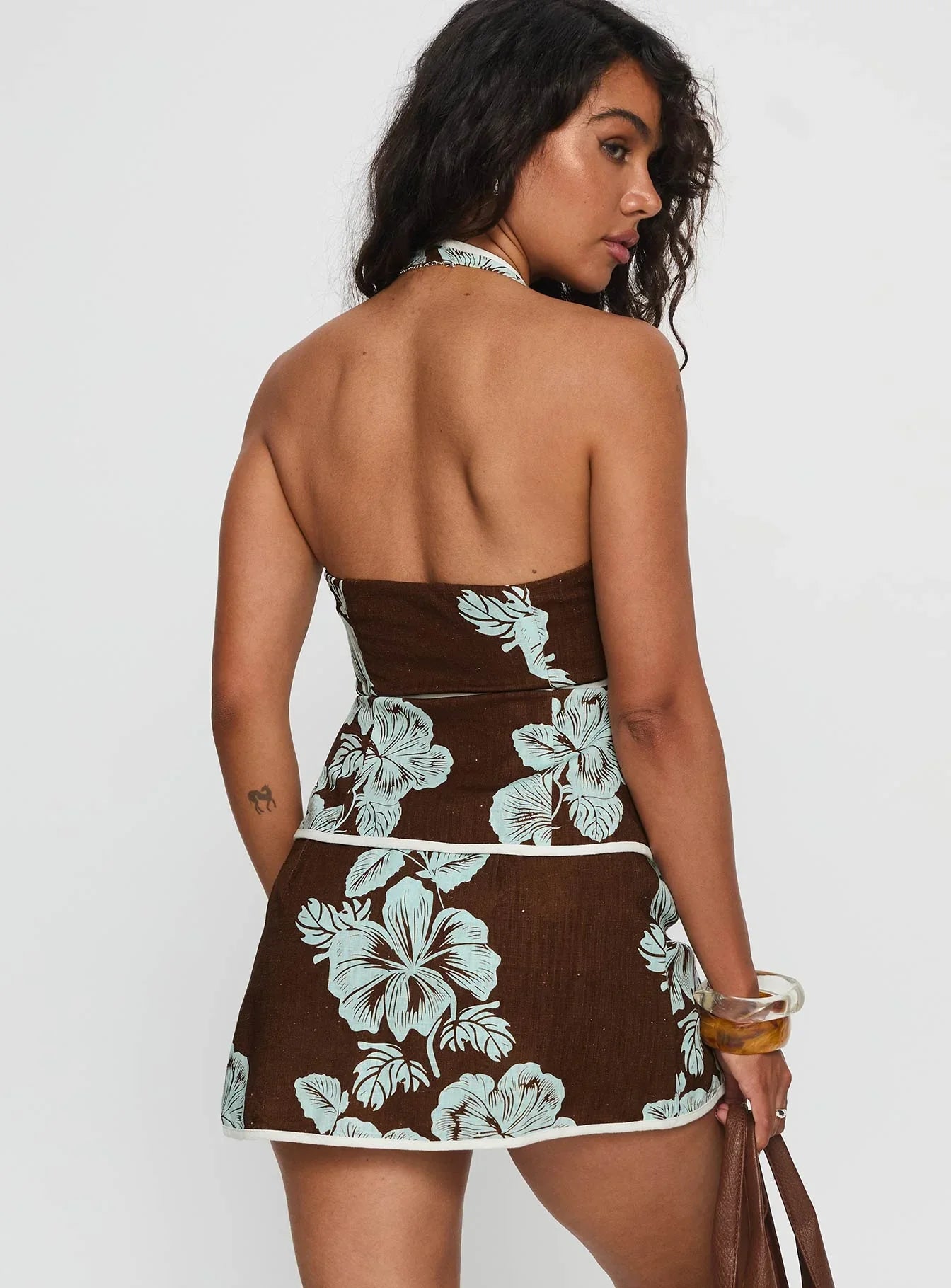 Anyah Tie Side Linen Skort Brown Blue