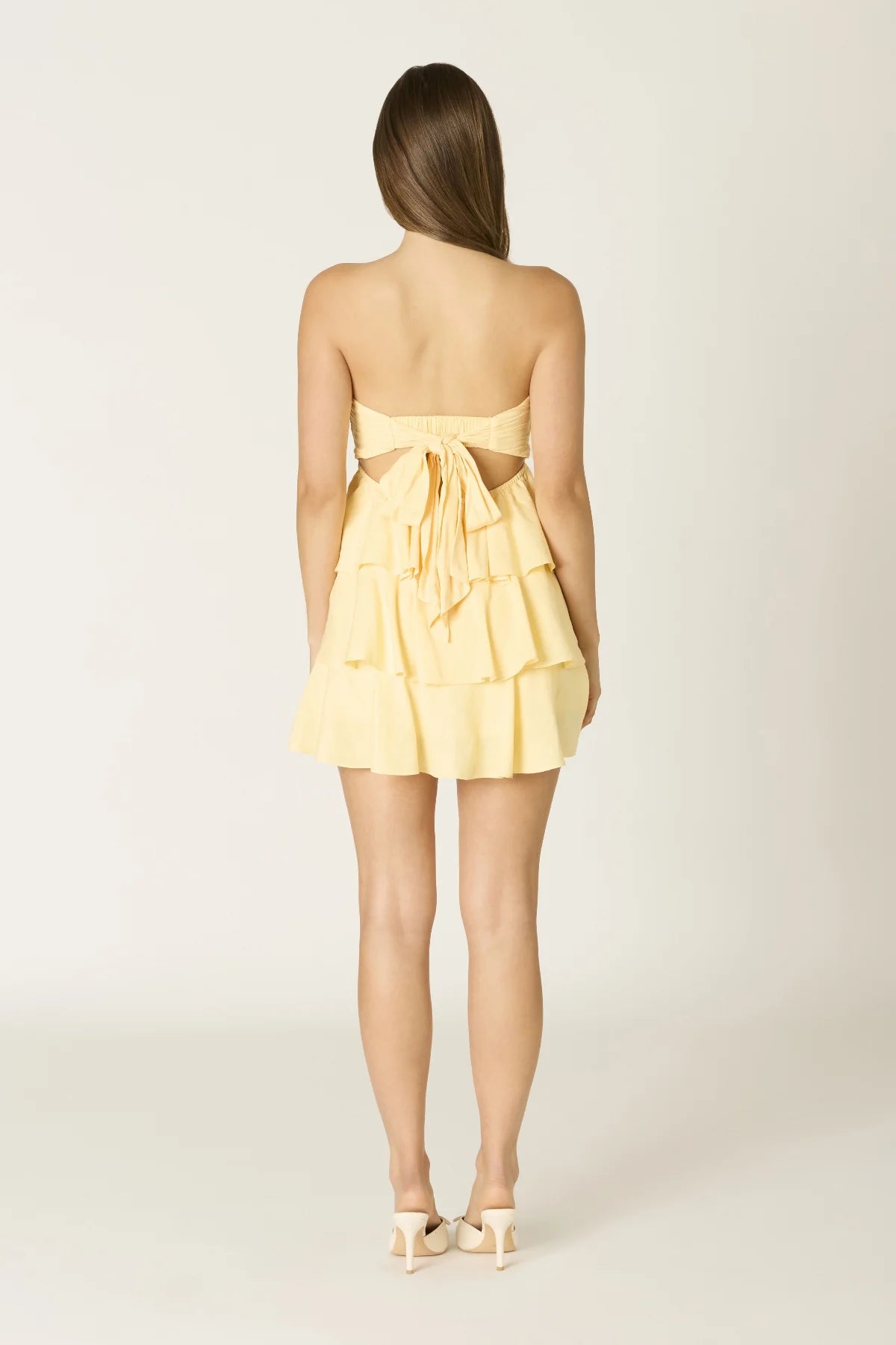 Charlotte Yellow Strapless Ruffle Mini Dress