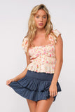 Kylie Coral Floral Ruffle Sleeve Top