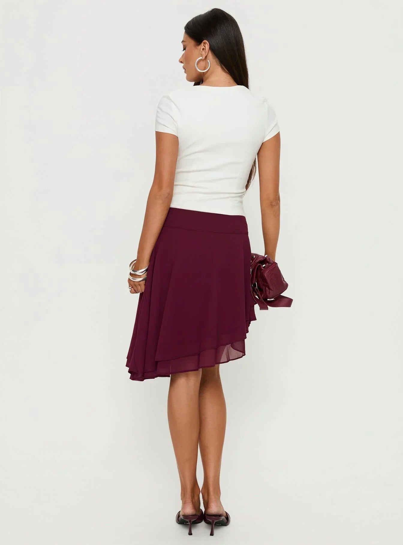 Evanescence Asymmetrical Midi Skirt Cherry